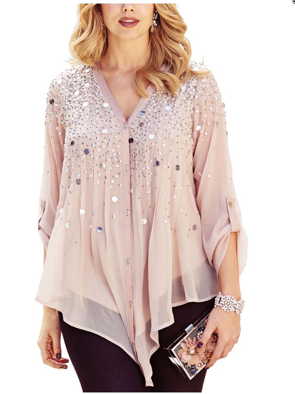 Romans Sequined Embellished Blush Pink Chiffon Women's Top Women’s Size 14W NWT